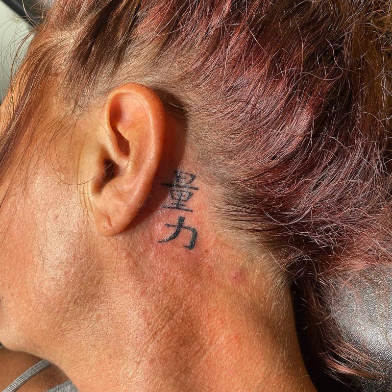 Strength Side Neck Tattoo Designs Female 2