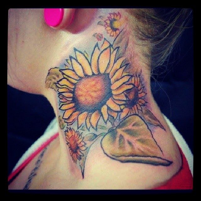 Sunflower Side Neck Tattoo 2