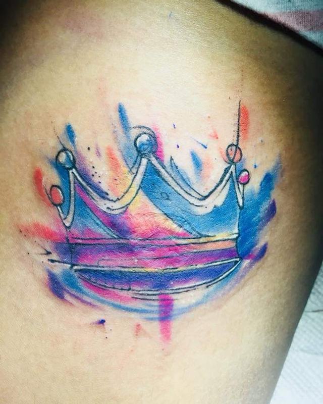 Watercolor Crown Tattoo 3