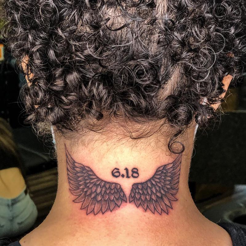 Angel Wing Tattoo on Back of Neck 2