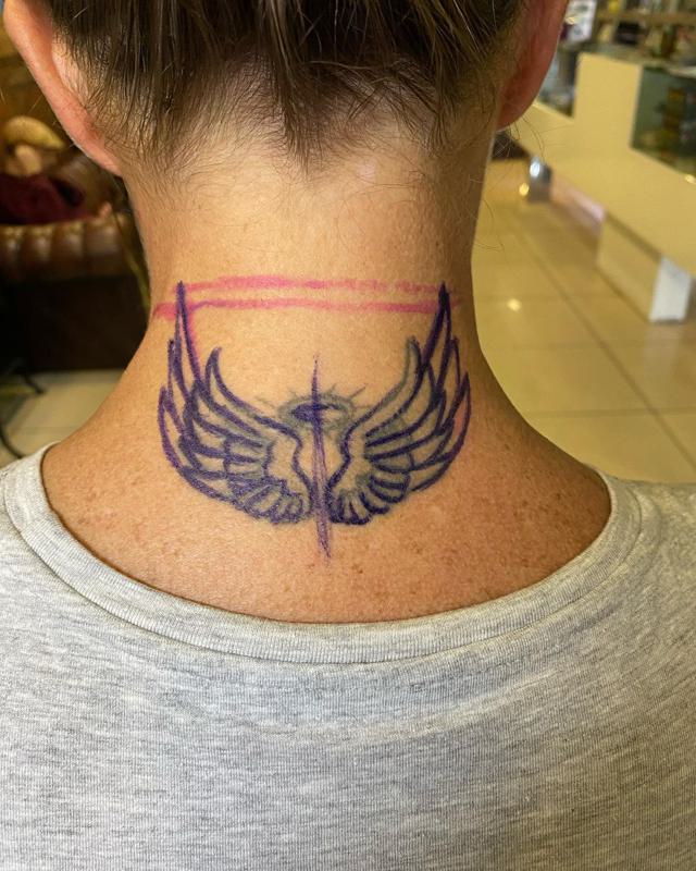 Angel Wings Tattoos On Back Neck