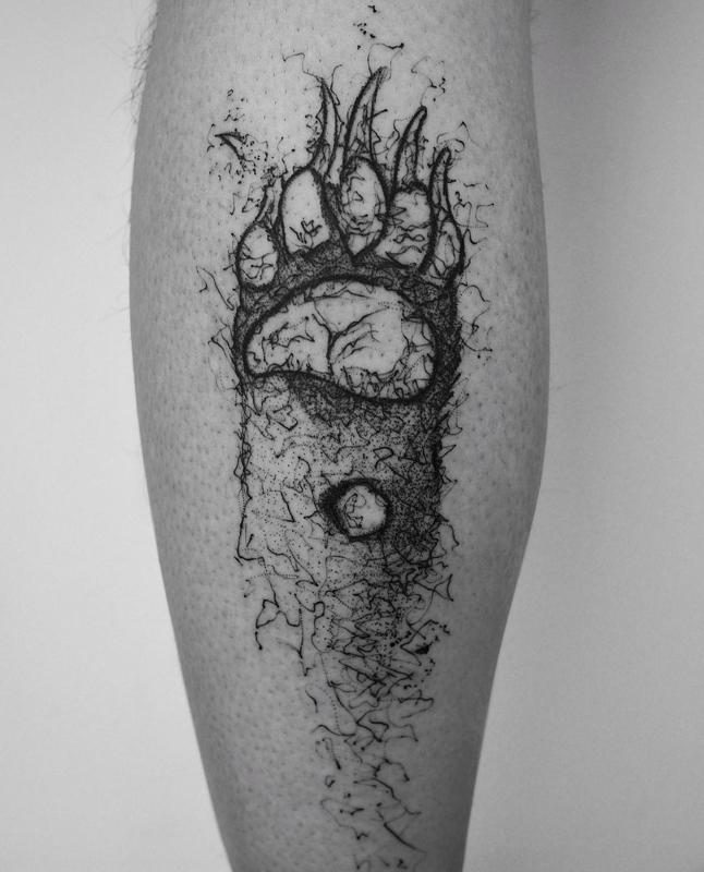 Bear Paw Tattoo on The Leg 1