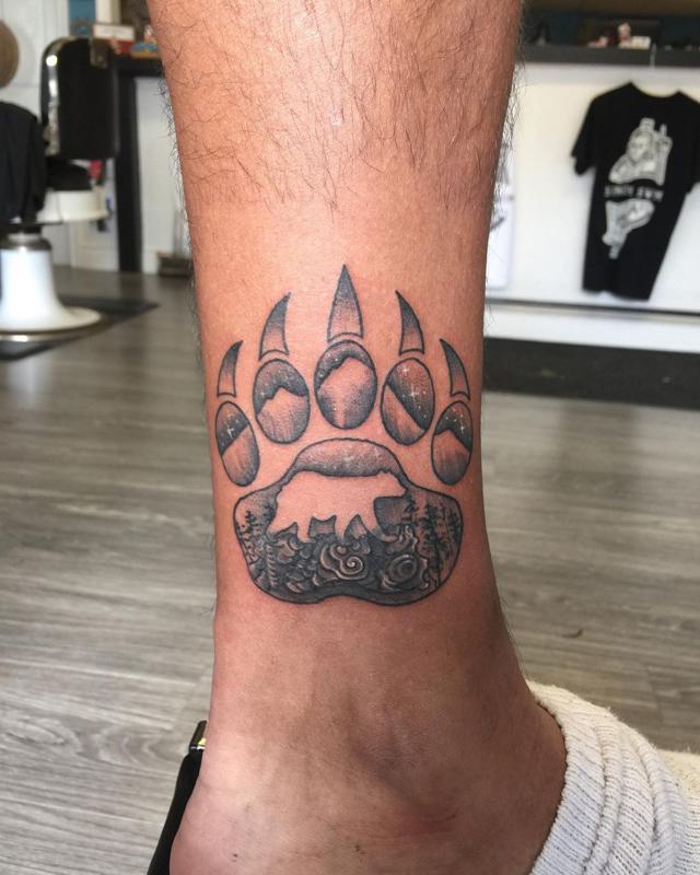 Bear Paw Tattoo on The Leg 3
