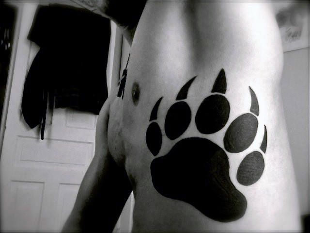 Bear Paw Tattoo on The Rib Side and Hip 1