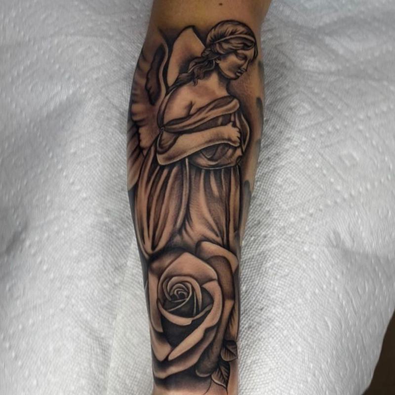 40 Angel Statue Tattoo Designs For Men  Carved Stone Ink Ideas