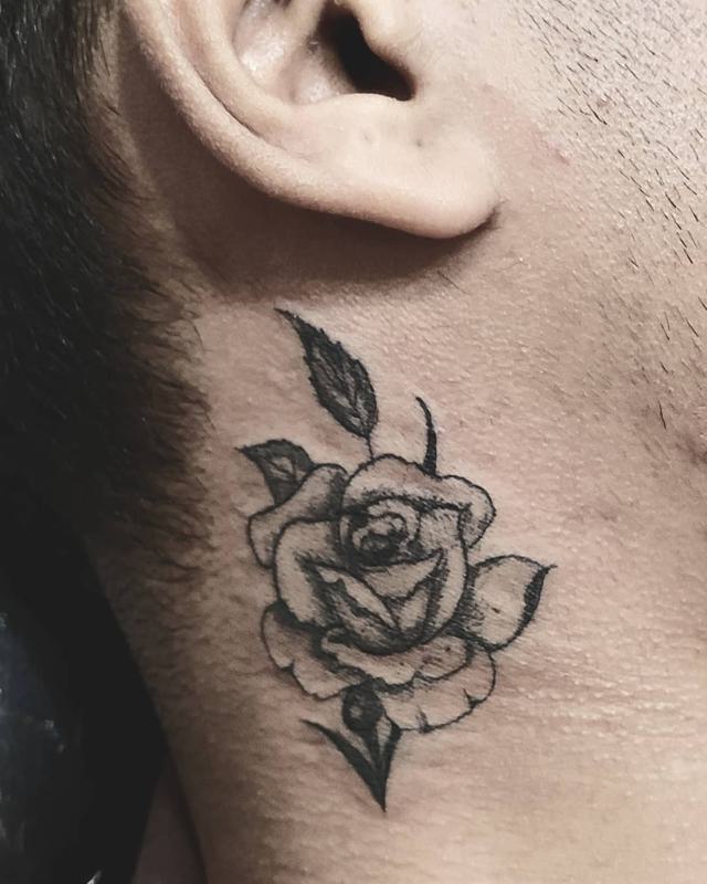 Black Rose Neck Tattoo 1