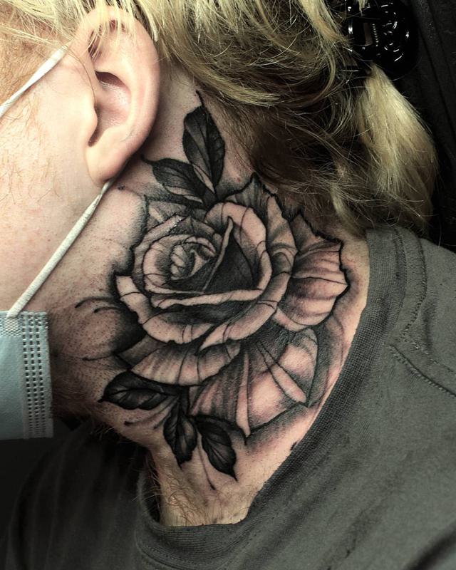 Black Rose Neck Tattoo 4