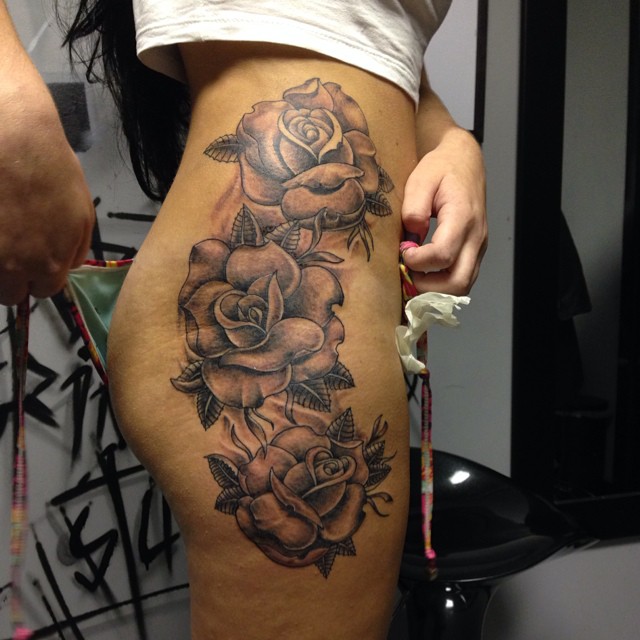 Black Rose Thigh Tattoo 2