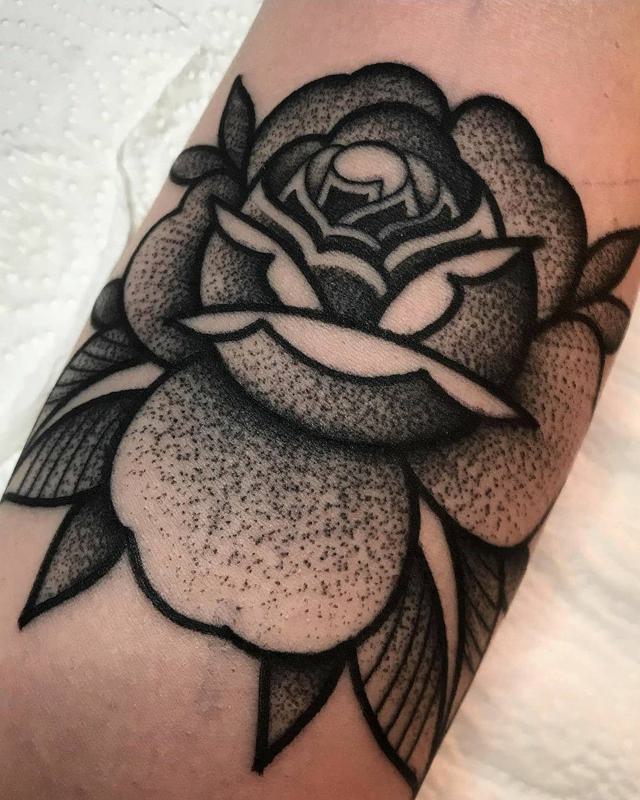 Black Traditional Rose Tattoo 1