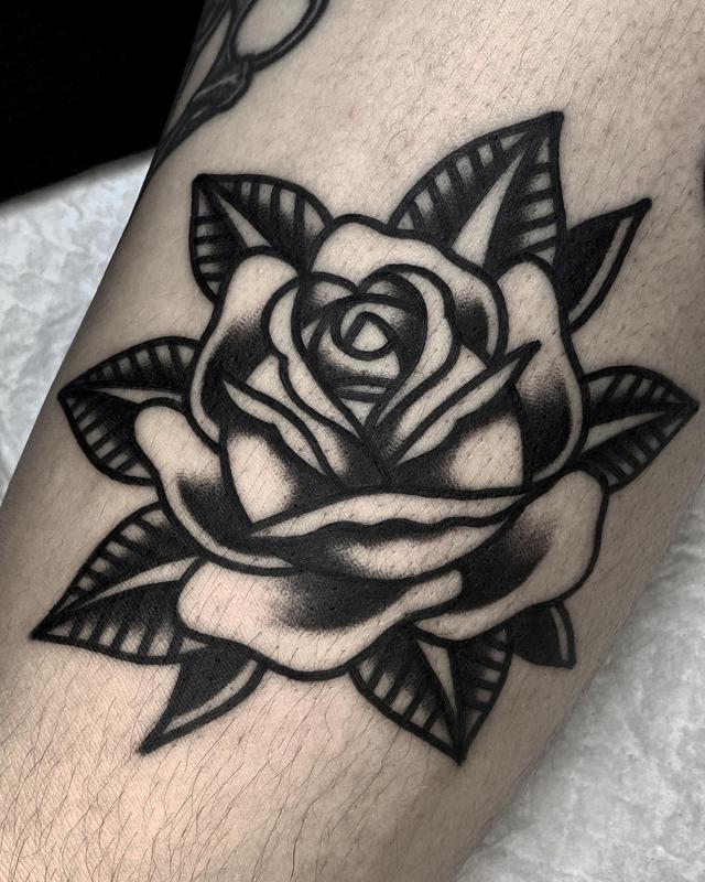 Black Traditional Rose Tattoo 2