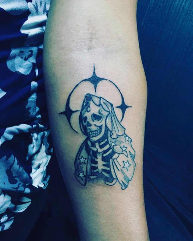 Black and Grey Santa Muerte Tattoo 1