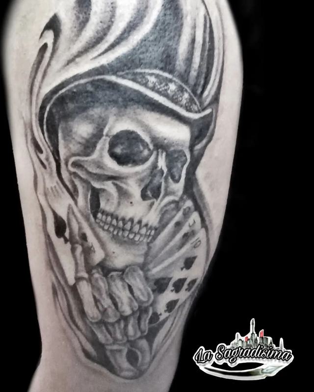 Black and Grey Santa Muerte Tattoo 2