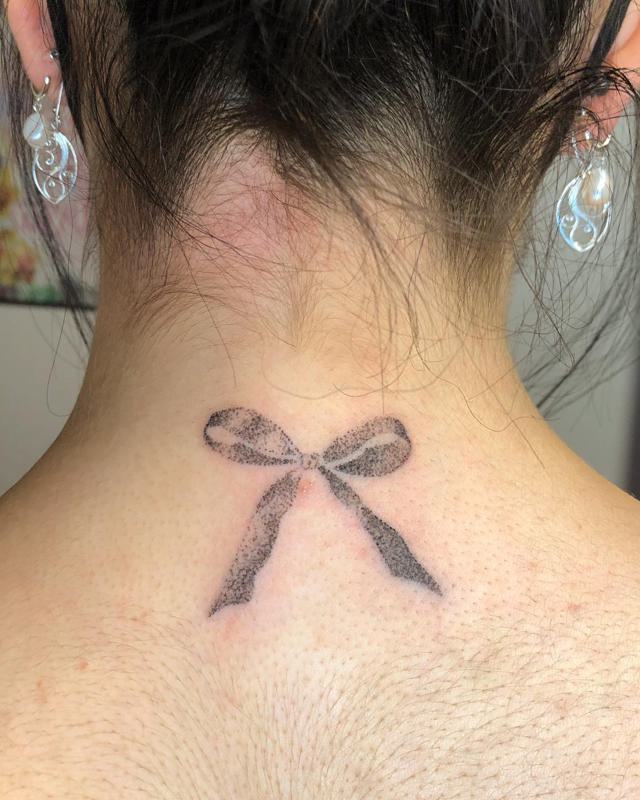 Bow Tattoos on Back of Neck 4