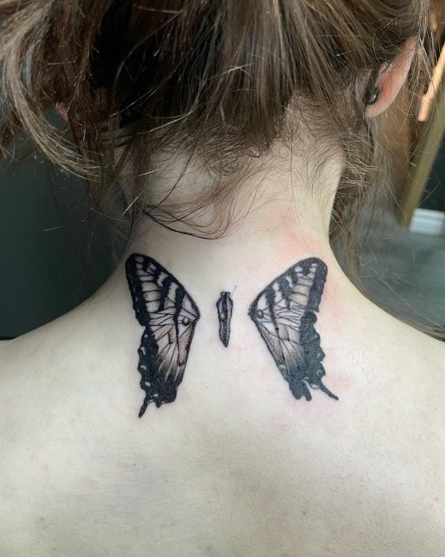 Butterfly Tattoos on The Back of The Neck 1