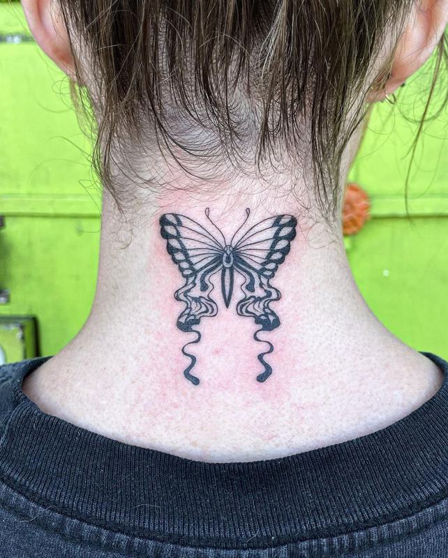 Butterfly Tattoos on The Back of The Neck 2