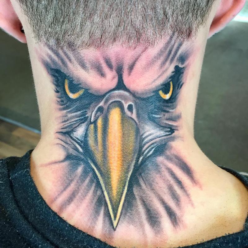 Eagle Tattoo on Back of Neck 1