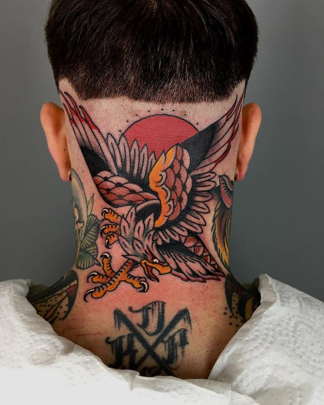 Eagle Tattoo on Back of Neck 2