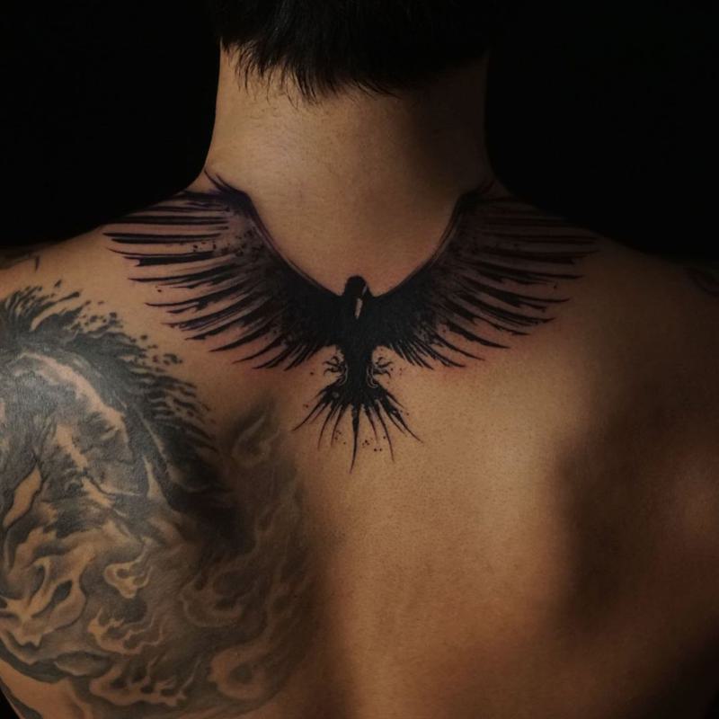 Eagle Tattoo on Back of Neck 3