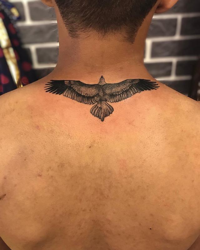 Eagle Tattoo on Back of Neck 5