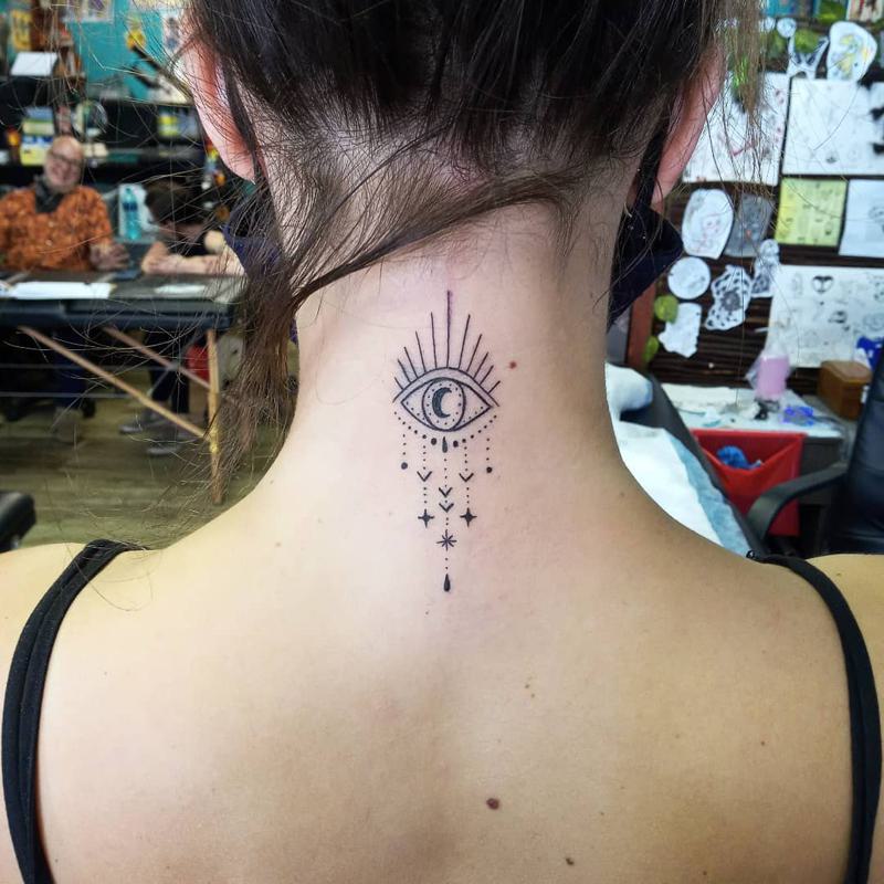Evil Eye Tattoo Back of Neck 1