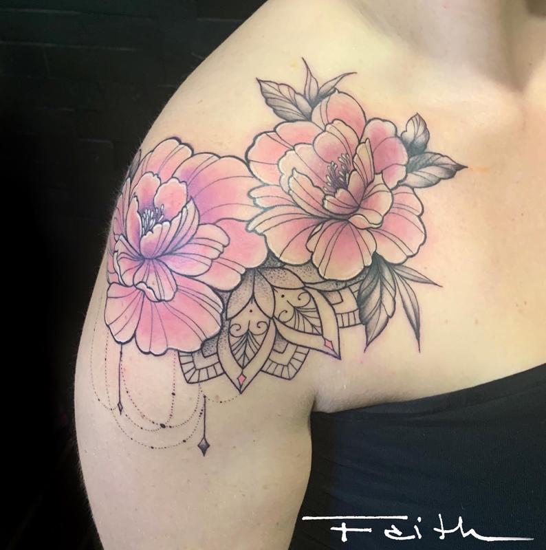 Feminine Flower Shoulder Tattoo 2