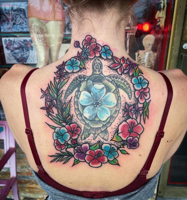 Flower Tattoo on Back of Neck 2