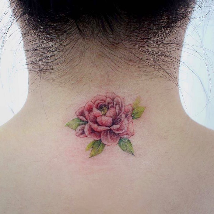 Flower Tattoo on Back of Neck 3