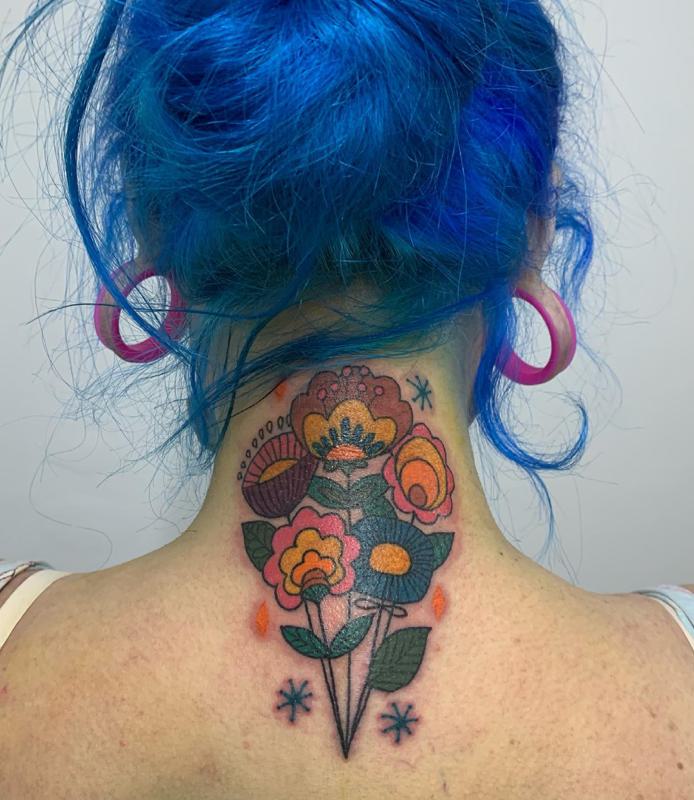 Flower Tattoo on Back of Neck 4