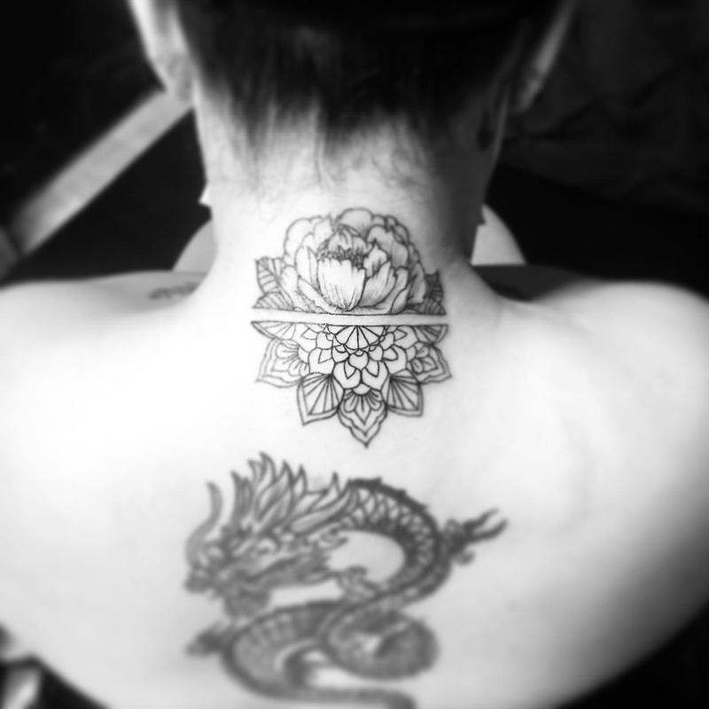 Flower Tattoo on Back of Neck 5