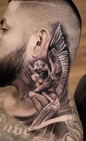 Guardian Angel Neck Tattoo 1