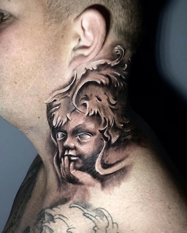 Guardian Angel Neck Tattoo 2