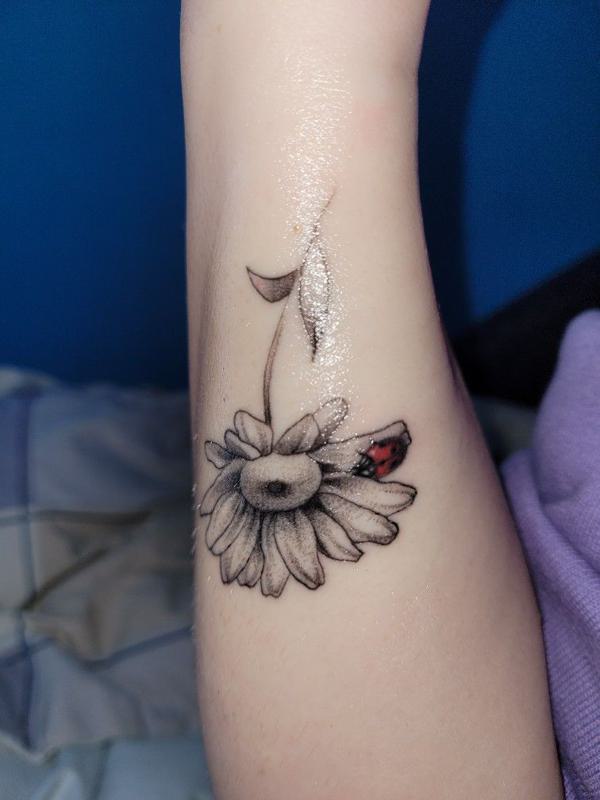 Ladybug on Flower tattoo 2