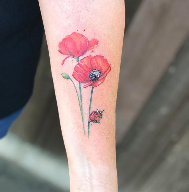 Ladybug Tattoo with Flowers 2