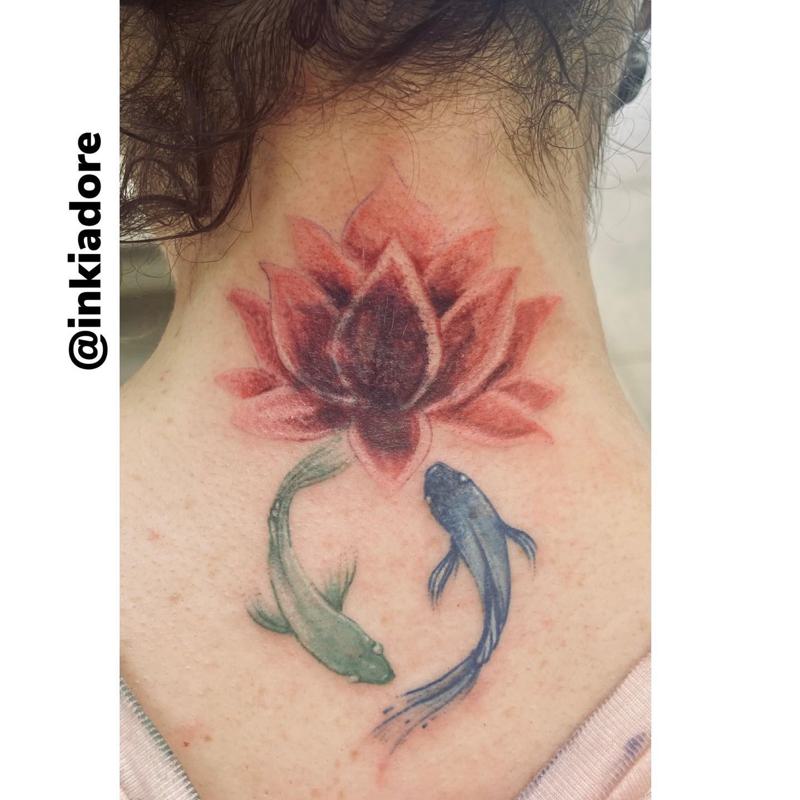 Lotus Flower Tattoo Back of Neck 1