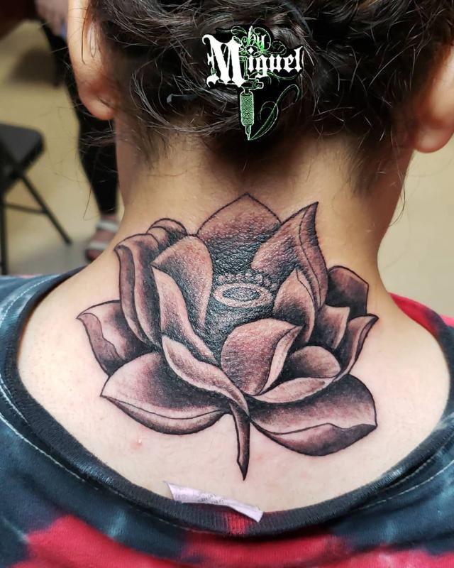 Lotus Flower Tattoo Back of Neck 2