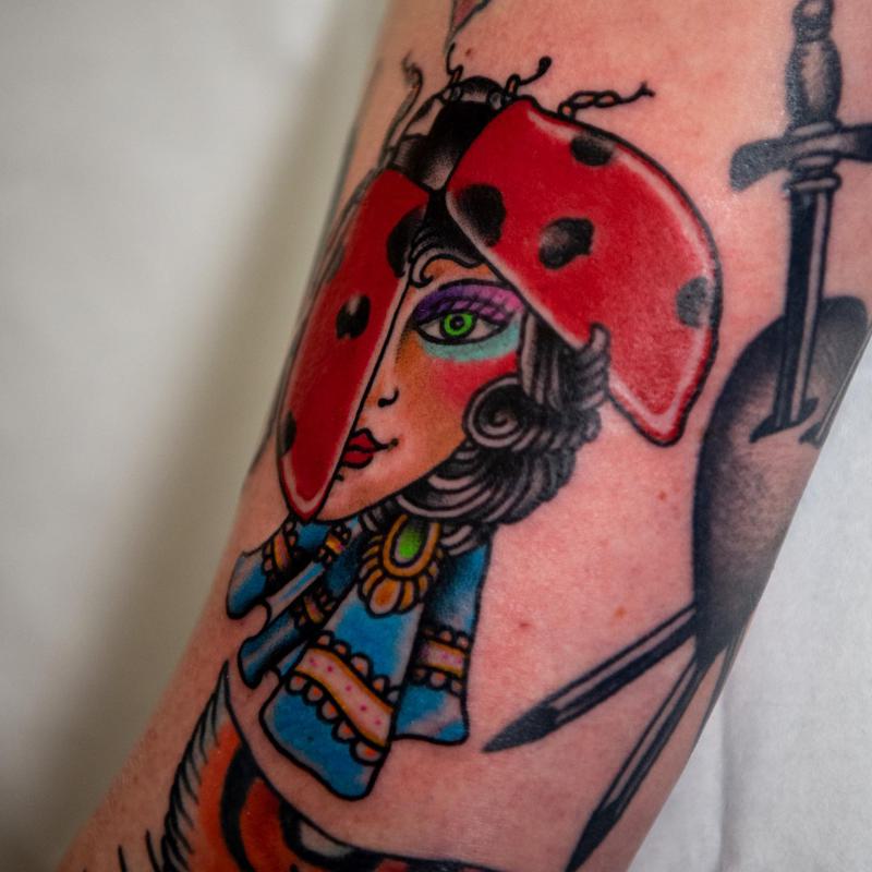 Neo-traditional Ladybug Tattoo 1