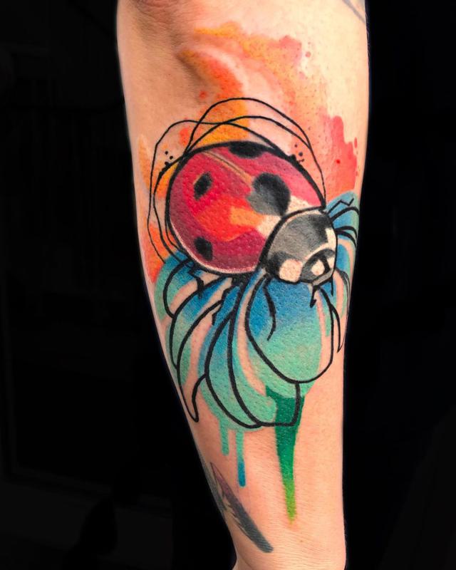 Neo-traditional Ladybug Tattoo 3