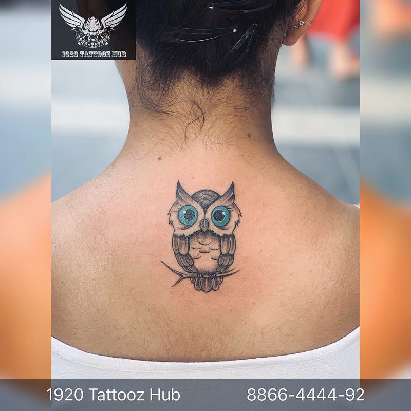 Owl Back of Neck Tattoo 2