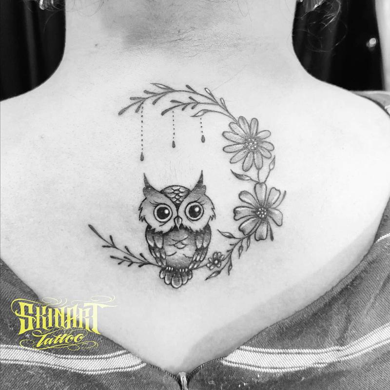 Owl Back of Neck Tattoo 3