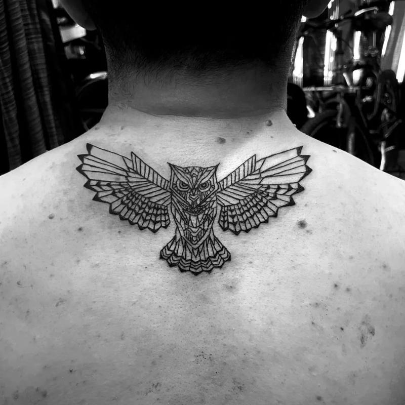 Owl Back of Neck Tattoo 4