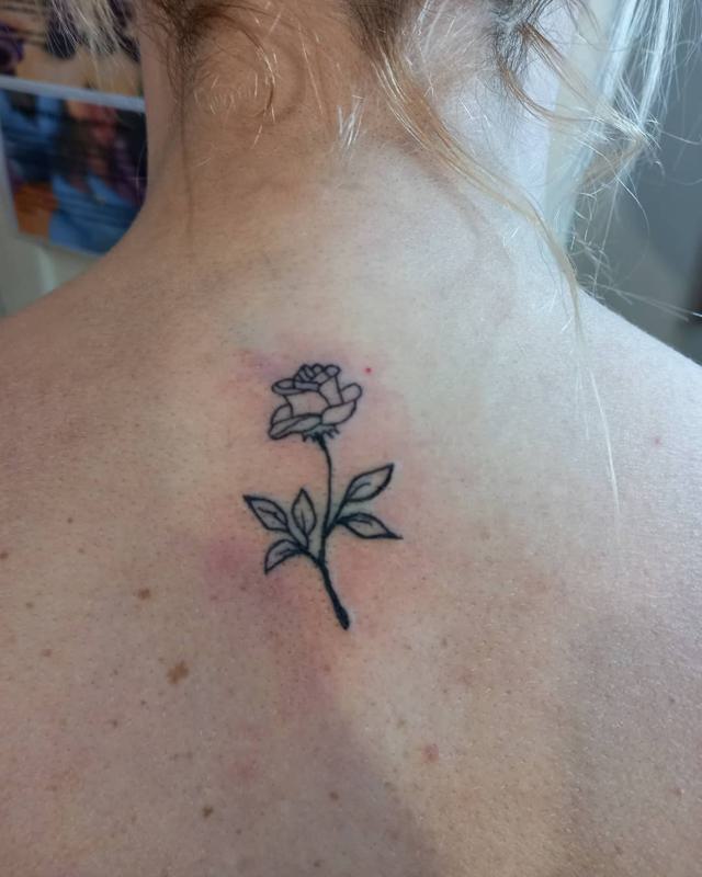 Rose Tattoo on Back of Neck 2