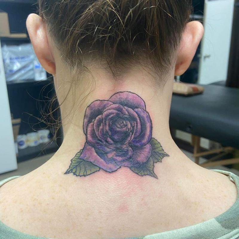 Rose Tattoo on Back of Neck 3