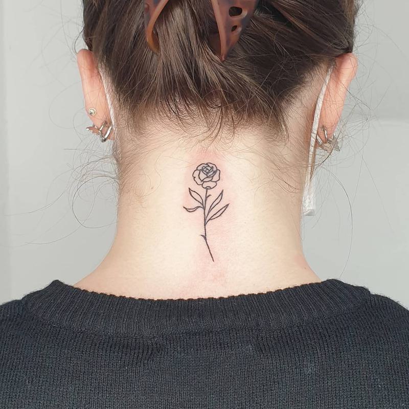 Rose Tattoo on Back of Neck 4