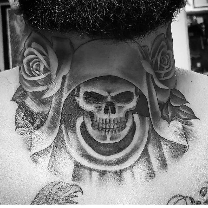 Santa Muerte Tattoo Neck 1