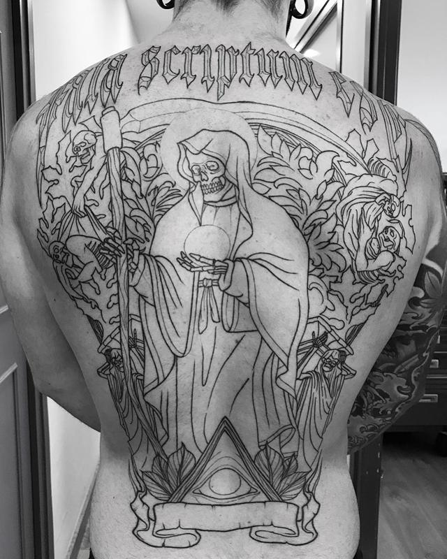 Santa Muerte Tattoo on Back 2
