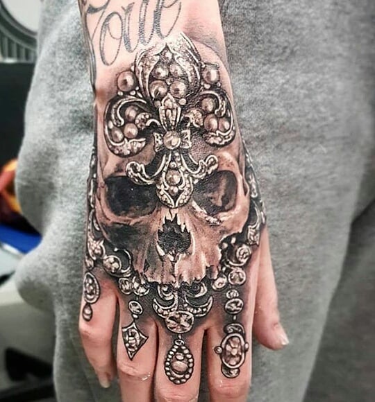 Santa Muerte Tattoo on Hand 4