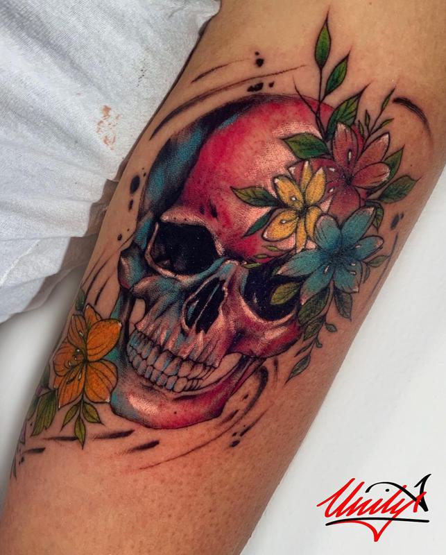 Santa Muerte Tattoo with Flowers 1