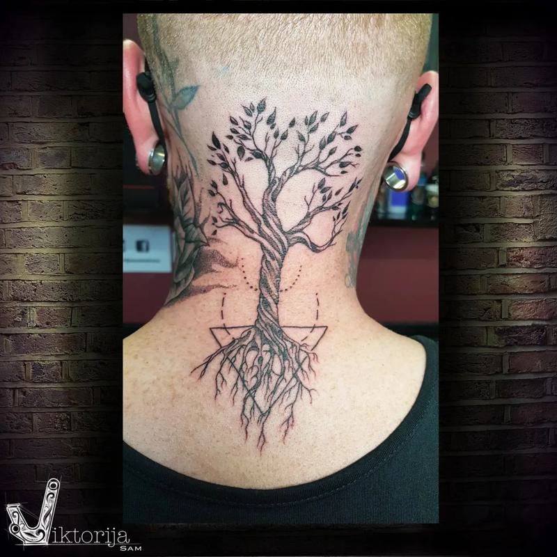 Tree Tattoos on Back of Neck 1