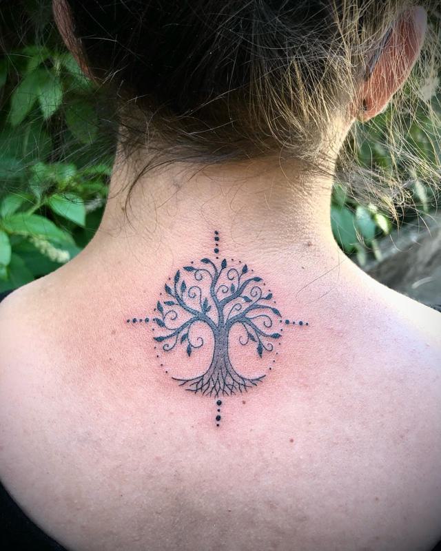 Tree Tattoos on Back of Neck 3