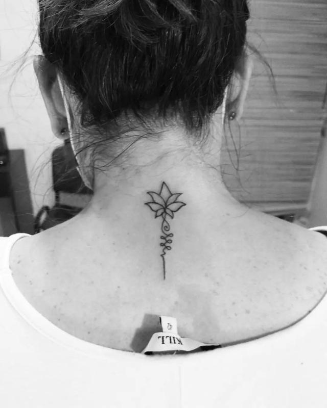 Unalome Tattoo Back of Neck 1